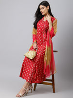 Thumbnail for Khushal K Ethnic Motifs Printed Gotta Patti Angrakha Kurta with Trousers & Dupatta - Distacart