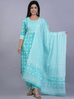 Thumbnail for Kalini Women Turquoise Blue Printed Pure Cotton Kurta with Salwar & With Dupatta - Distacart