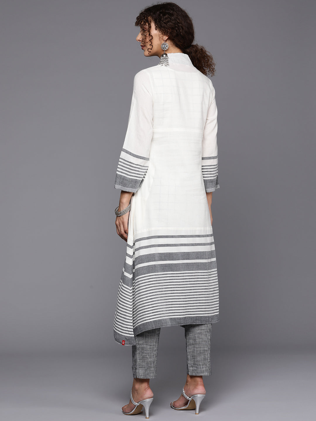 Biba Women Striped Layered Cotton Kurta with Trousers - Distacart