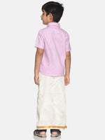 Thumbnail for Sethukrishna Boys Pink & White Solid Shirt with Veshti Set - Distacart