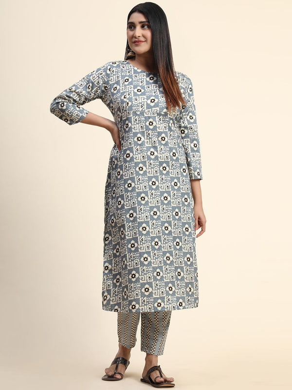 Kalini Floral Printed Round Neck Kurta with Trousers - Distacart