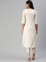 Thumbnail for Kalini Women White Pure Cotton Geometric Woven Design Kurta with Trousers - Distacart