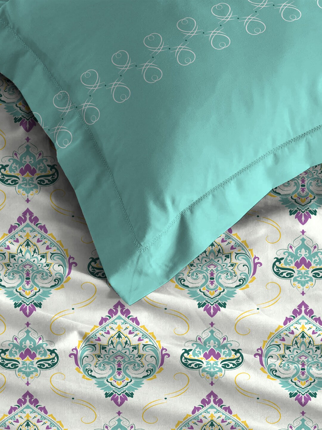 MYTRIDENT Moments White Blue Ethnic Motifs Pure Cotton 120 TC Bedsheet 2 Pillow Covers - Distacart