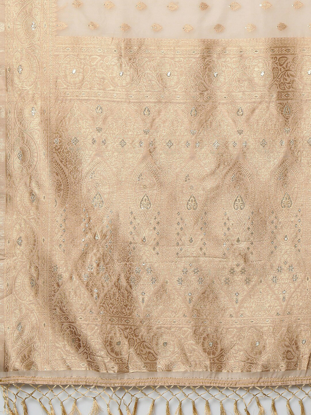 Mitera Cream-Coloured & Gold-Coloured Ethnic Motifs Silk Blend Banarasi Saree - Distacart