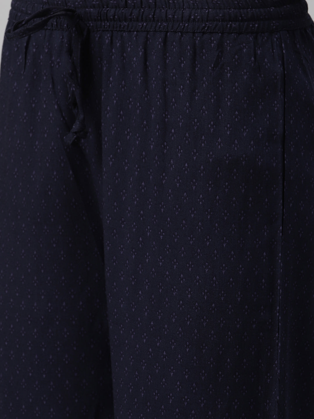 Biba Women Navy Blue Printed Kurta with Palazzos - Distacart