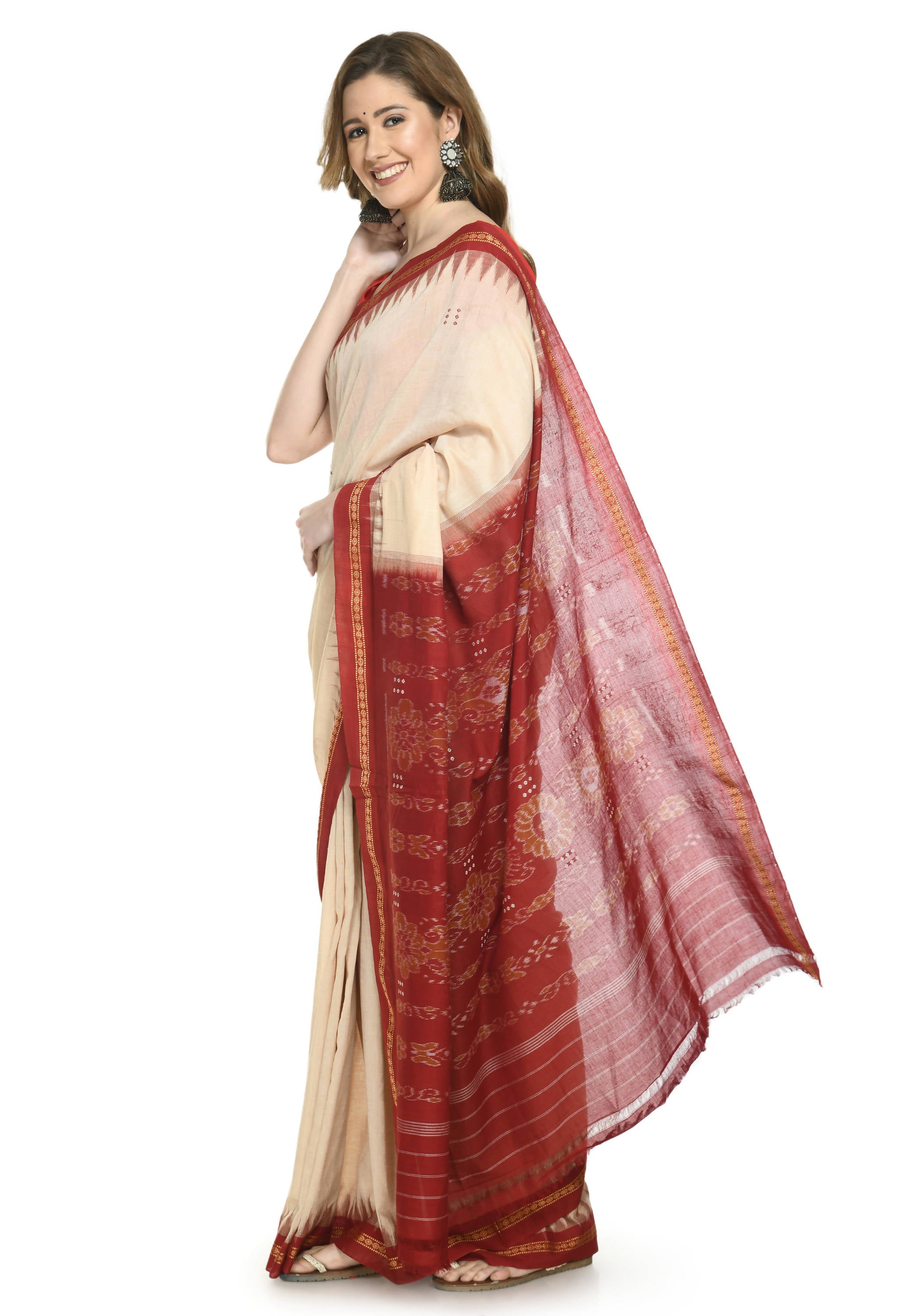 Vamika Sambalpuri Ikat Cotton Special Buti Tasrite & Maroon Saree - Distacart