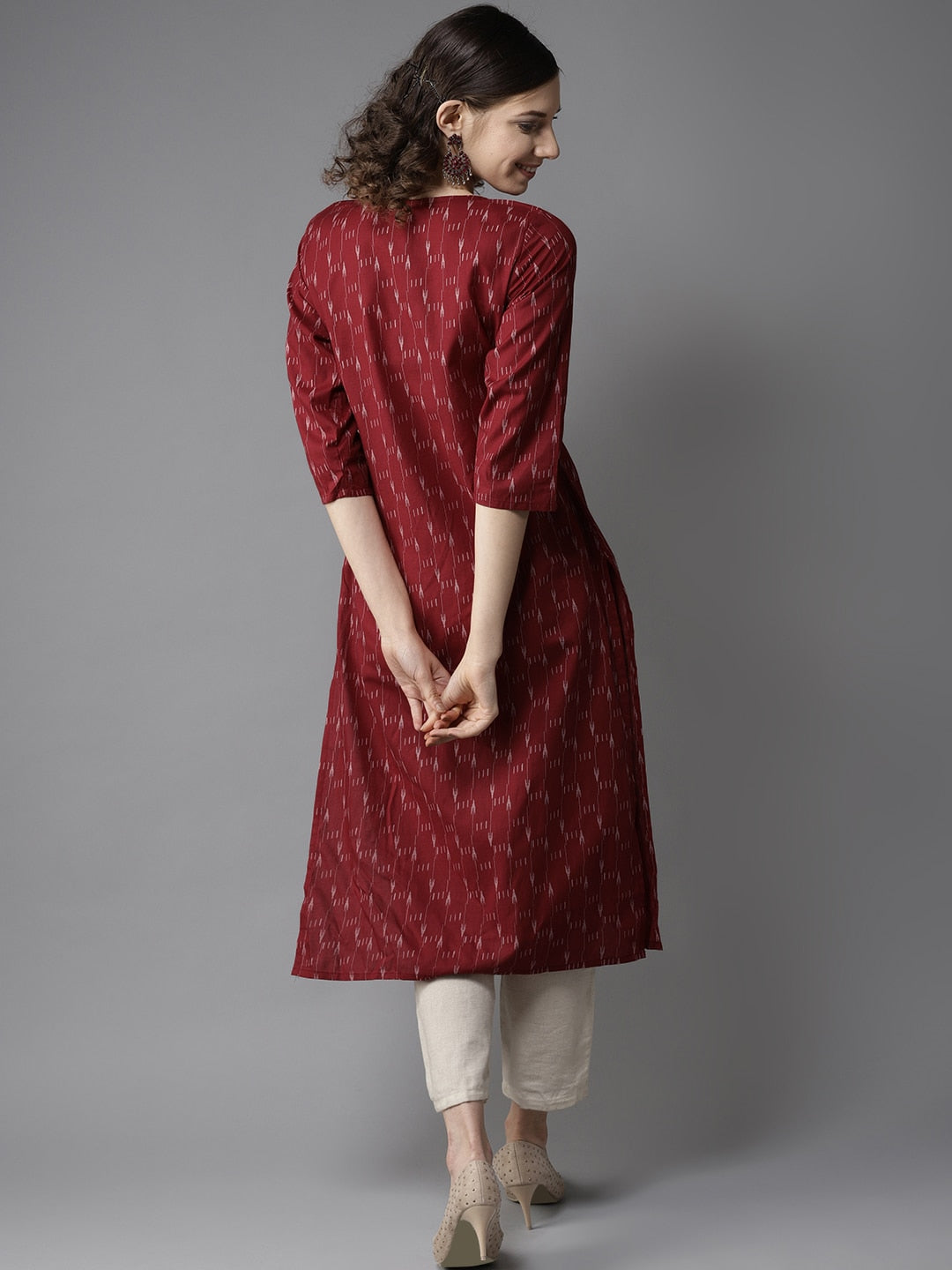 HERE&NOW Women Maroon & Off-White Printed Straight Kurta - Distacart