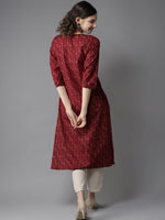 Thumbnail for HERE&NOW Women Maroon & Off-White Printed Straight Kurta - Distacart