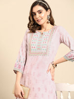 Thumbnail for Sangria Women Pink Floral Embroidered Kurta - Distacart