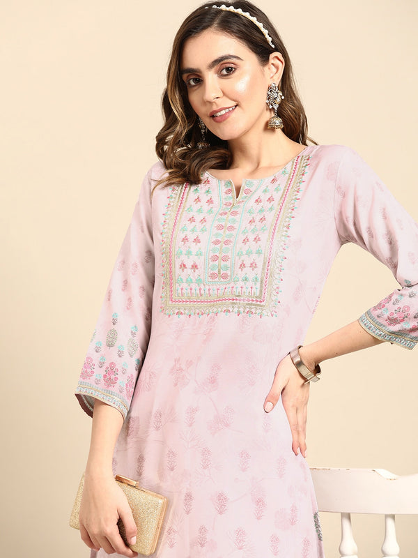 Sangria Women Pink Floral Embroidered Kurta - Distacart