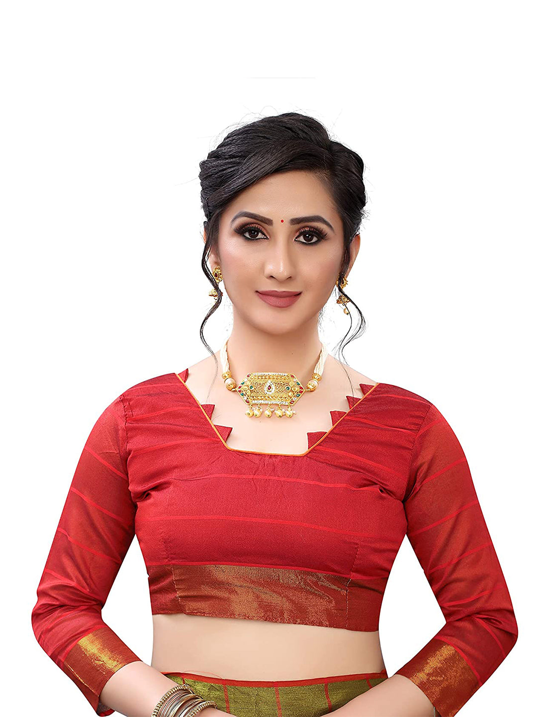 Kalini Checked Zari Bordered Saree - Distacart