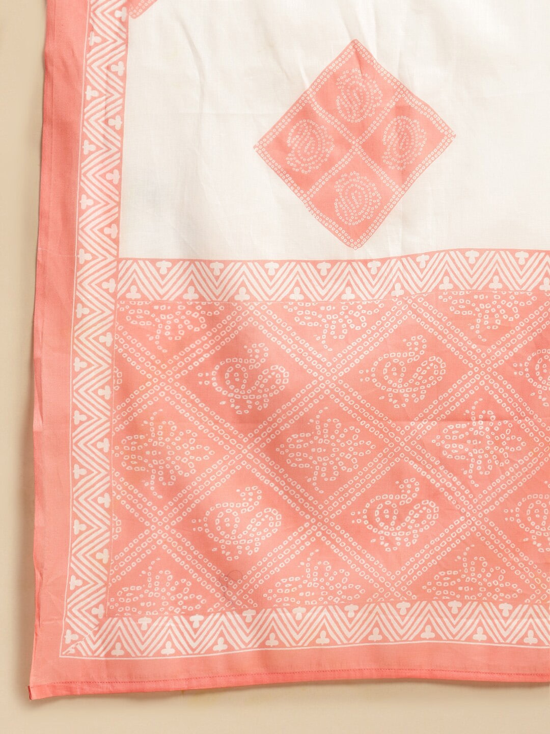 Sangria Orange & White Bandhani Printed Pure Cotton Kurta With Trouser & Dupatta - Distacart