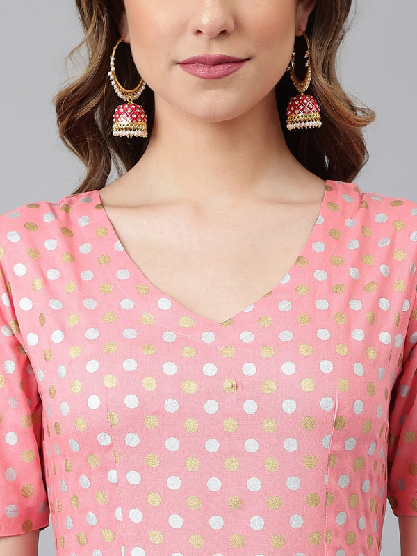 Khushal K Women Pink Printed Empire Kurta with Trousers & With Dupatta - Distacart