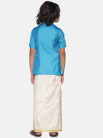 Thumbnail for Sethukrishna Boys Turquoise Blue & White Shirt with Dhoti - Distacart