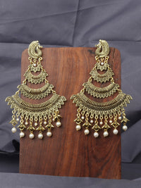 Thumbnail for Anikas Creation Gold-Toned & White Peacock Shaped Chandbalis Earrings - Distacart