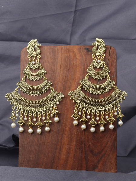 Anikas Creation Gold-Toned & White Peacock Shaped Chandbalis Earrings - Distacart