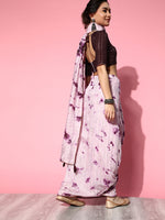 Thumbnail for Saree Mall Purple & White Tie and Dye Silk Blend Saree with Unstitched Blouse Piece - Distacart