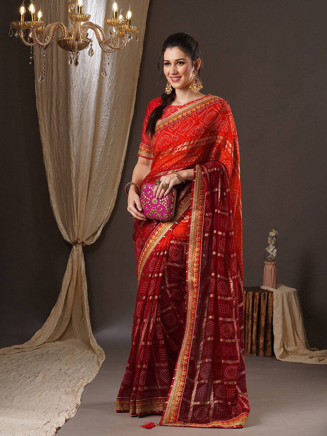 Mitera Bandhani Woven Design Pure Georgette Bandhani Saree - Distacart