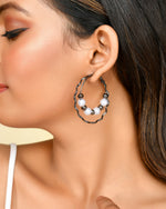 Thumbnail for VOJ Women Rhodium-Plated Pearl Stainless Steel Hoop Earrings - Distacart