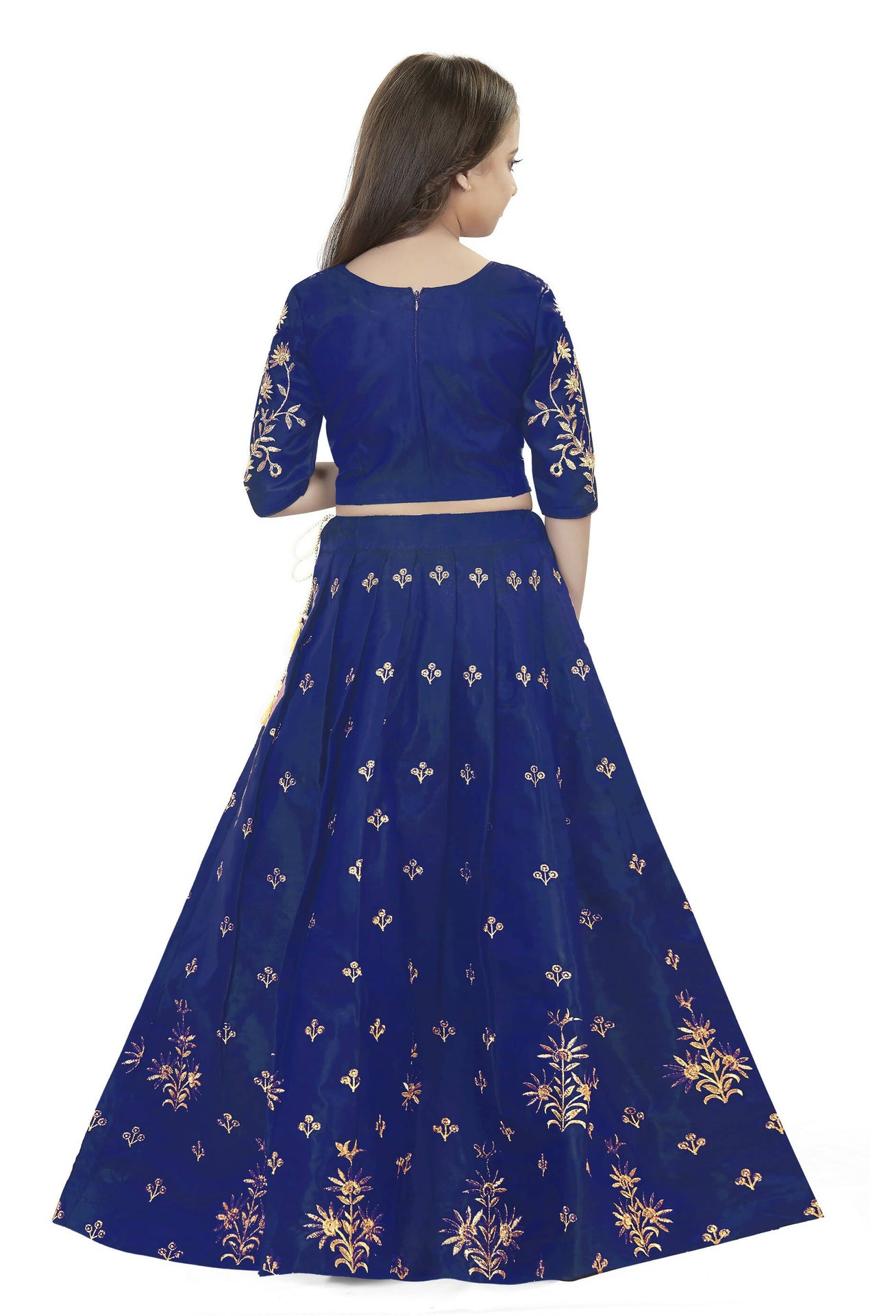 Dwiden Royal Blue Rohini Tafetta Sattin Semi-Stitched Girl's Lehenga Choli - Distacart