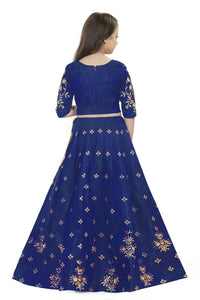 Thumbnail for Dwiden Royal Blue Rohini Tafetta Sattin Semi-Stitched Girl's Lehenga Choli - Distacart