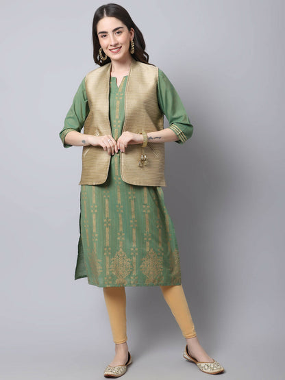 Even Apparels Beige Bansari Silk Open Front Gillet - Distacart