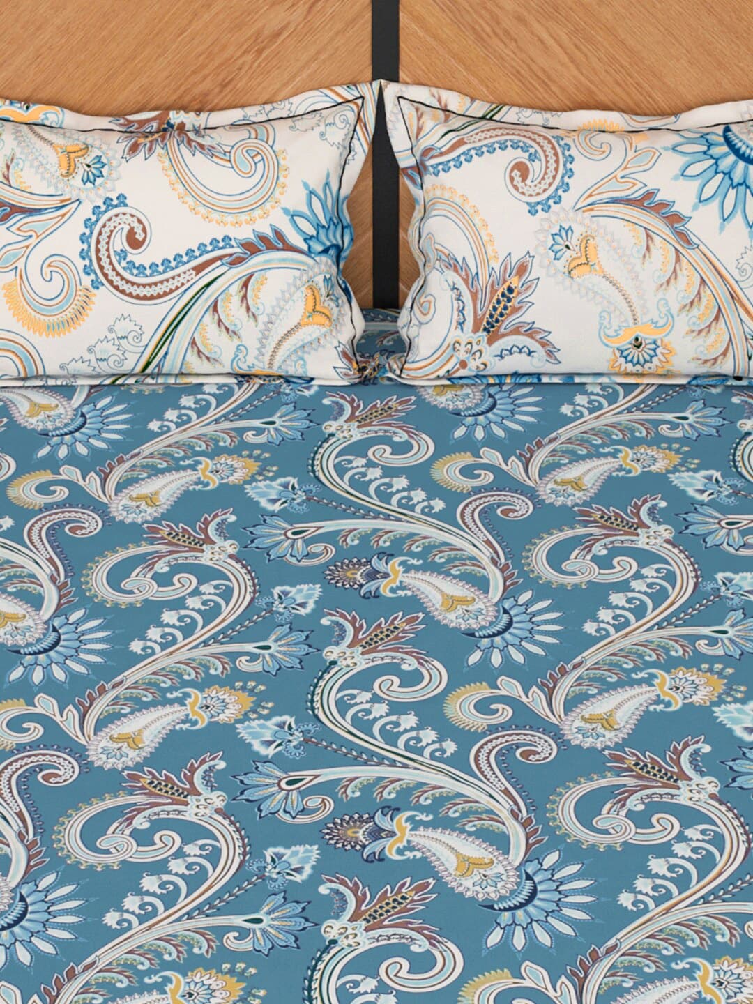 Story@home Blue & Cream-Coloured Ethnic Motifs 180 TC Queen Bedsheet With 2 Pillow Covers - Distacart