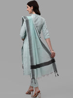 Thumbnail for HERE&NOW Turquoise Blue Striped Regular Pure Cotton Kurta With Trousers & Dupatta - Distacart