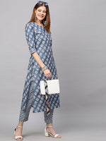 Thumbnail for Kalini Women Blue Printed Straight Kurta with Trousers - Distacart