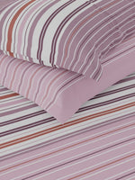 Thumbnail for Nautica Bradford Pink & White Striped Cotton 160 TC King Bedsheet with 2 Pillow Covers - Distacart