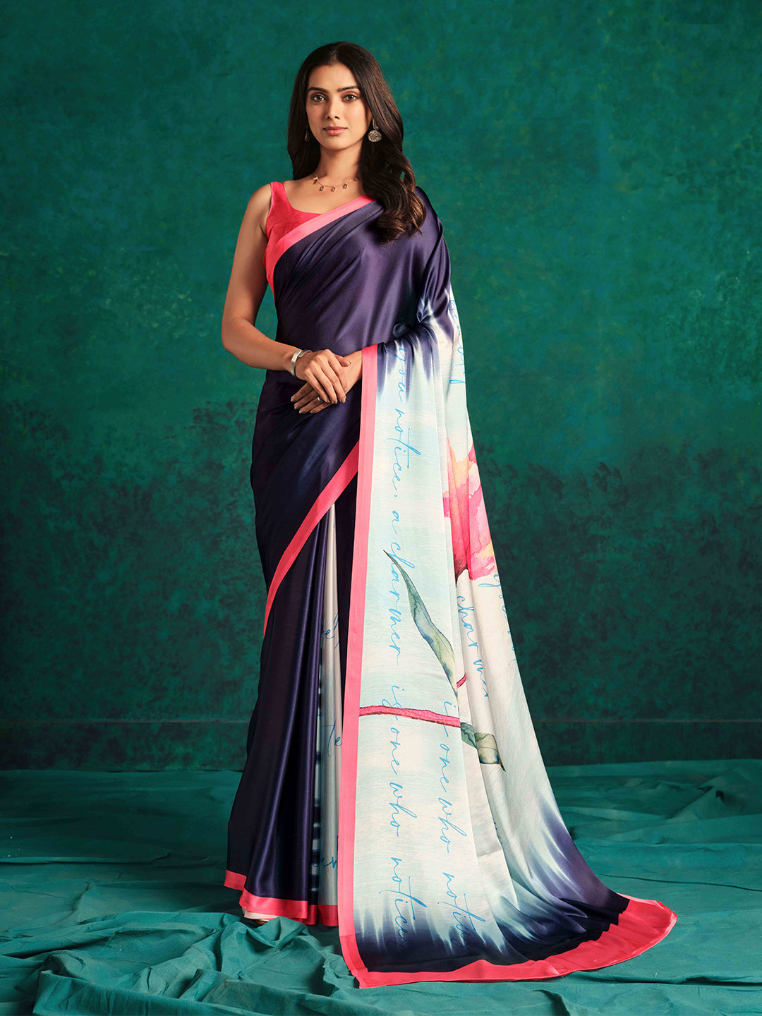 Sangria Printed Satin Saree - Distacart