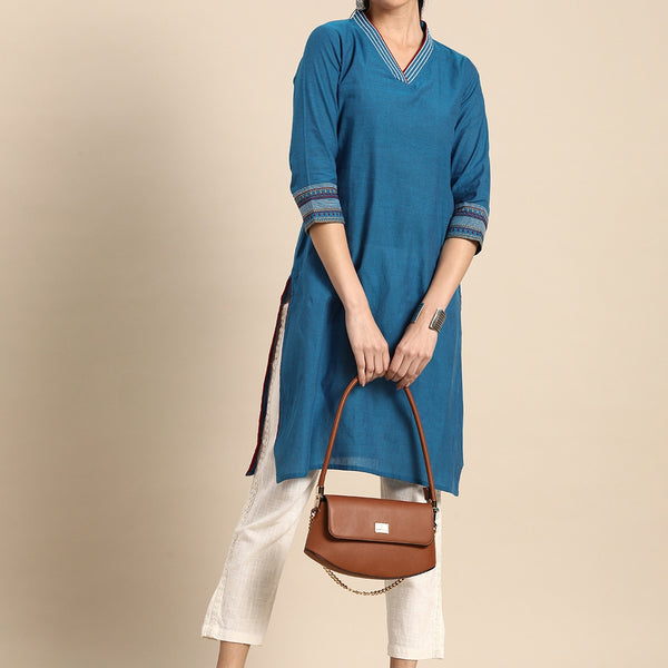 Sangria Women V-Neck Thread Work Kurta - Distacart