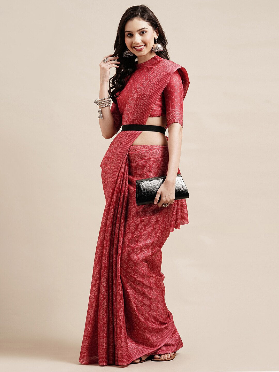 Saree Mall Red & Off White Floral Art Silk Sarees - Distacart