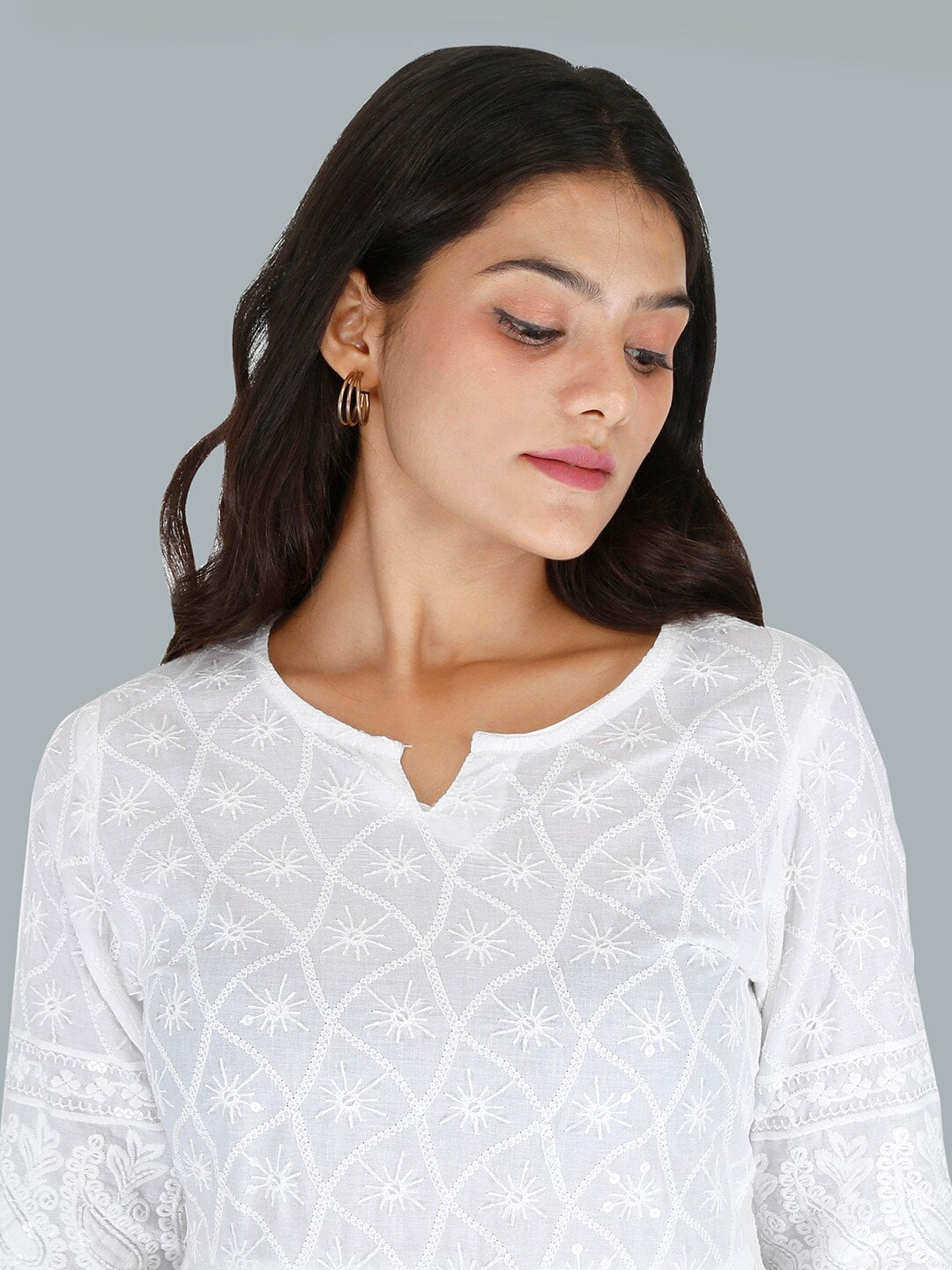 Kalini Women White Cotton Embroidered Chikankari Kurta - Distacart