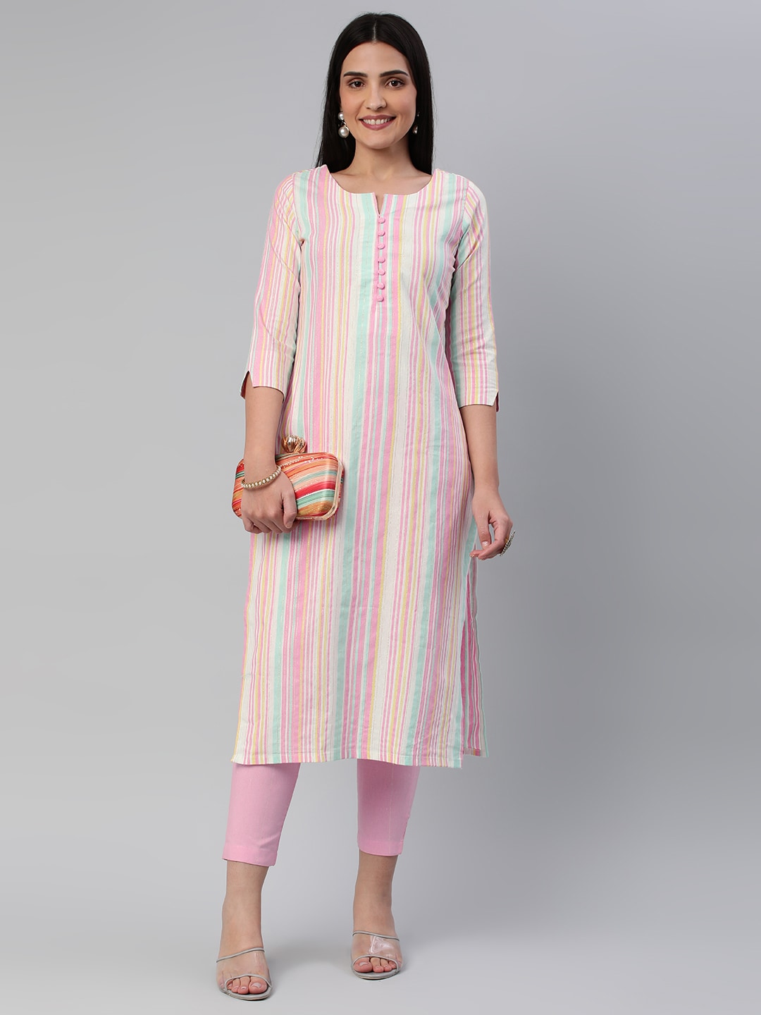 Kalini Women Striped Pure Cotton Kurta With Trousers - Distacart
