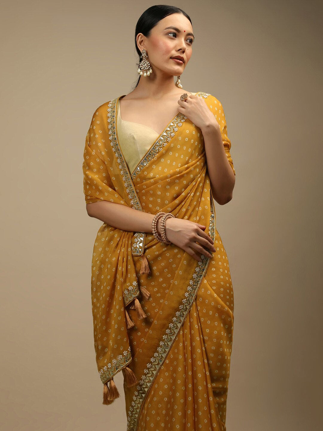 Sangria Bandhani Printed Beads and Stones Saree - Distacart