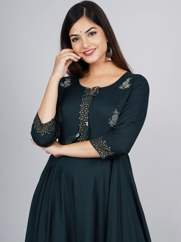 Kalini Women Green Embroidered Flared Anarkali Kurta - Distacart