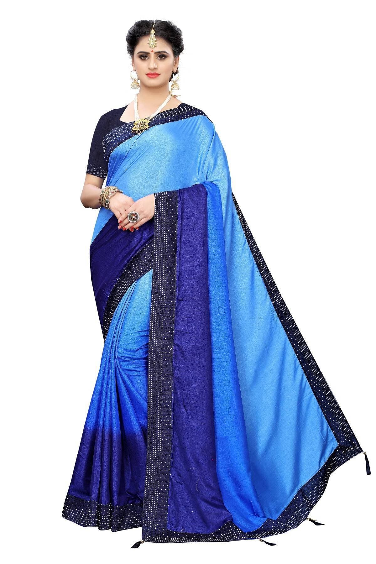 Vamika Blue Sana Silk Stone Work Saree