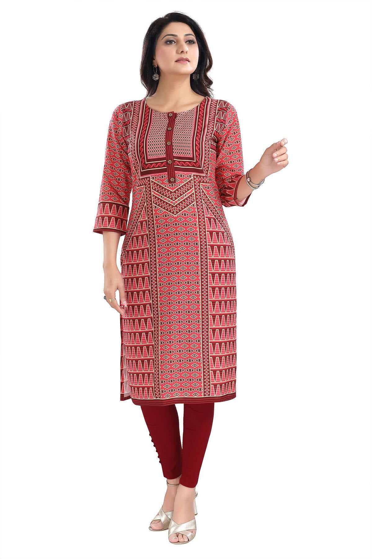 Snehal Creations Tomato Designer Print Cotton Slub Long Kurti Tunic - Distacart