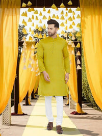 Thumbnail for Even Apparels Yellowish Green Wedding Kurta - Green - Distacart