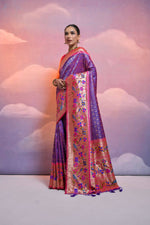 Thumbnail for Vishnu Weaves Women's Royal-Blue Paithani Silk Zari Woven Saree with Blouse - Distacart