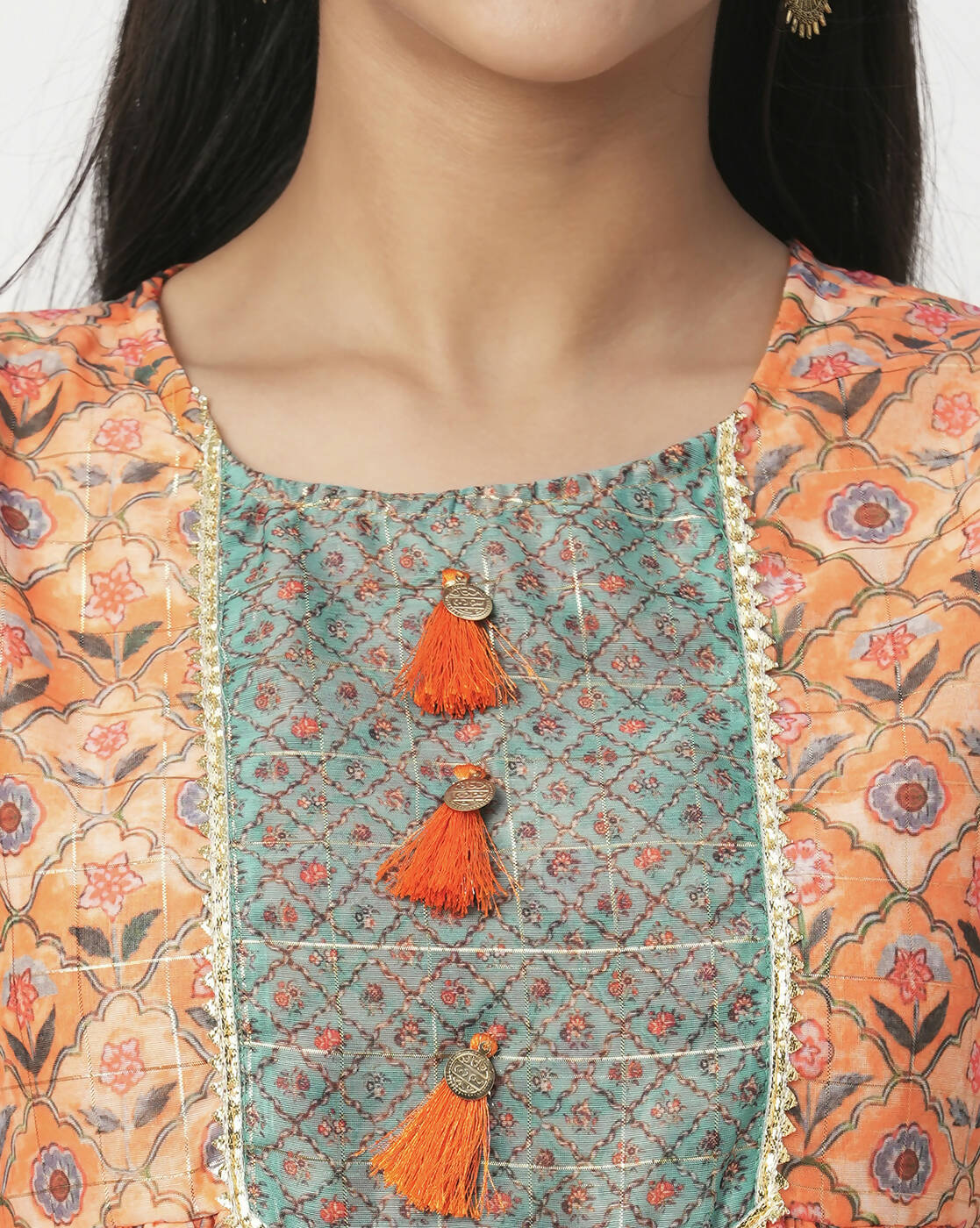 Lil Drama Raangoli Girls Orange Kurta With Sharara&Dupatta Set - Distacart