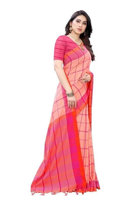 Vamika Peach Cotton Silk Weaving Saree (Goggle Peach) - Distacart