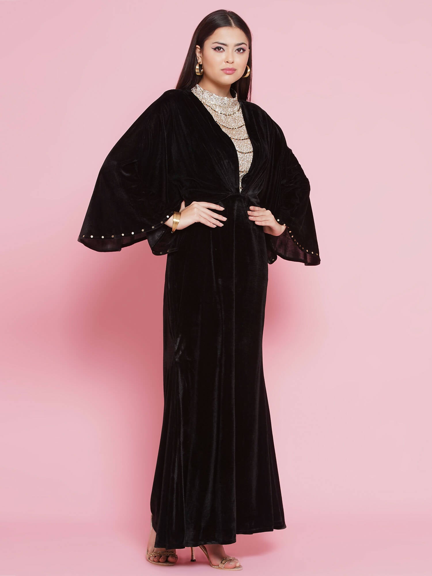 Women Republic Black Velvet Embellished Gown - Distacart
