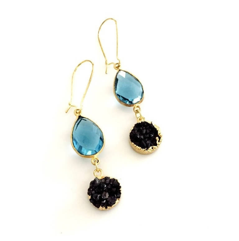 Bling Accessories Natural Stone Aqua Drop Hanging Earrings