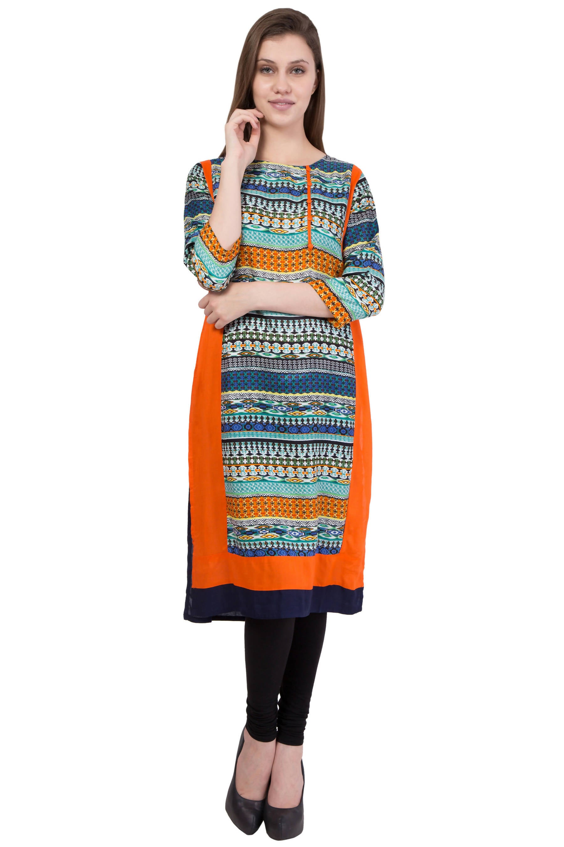 Women's Multi Round Neck Multi Print Kurti - G & A Apparels - Distacart
