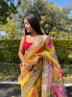 Thumbnail for Vamsee Yellow Organza Saree - Distacart