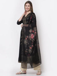 Thumbnail for Myshka Black Color Rayon Embroidered 3/4 Sleeve Kurta With Dupatta Set