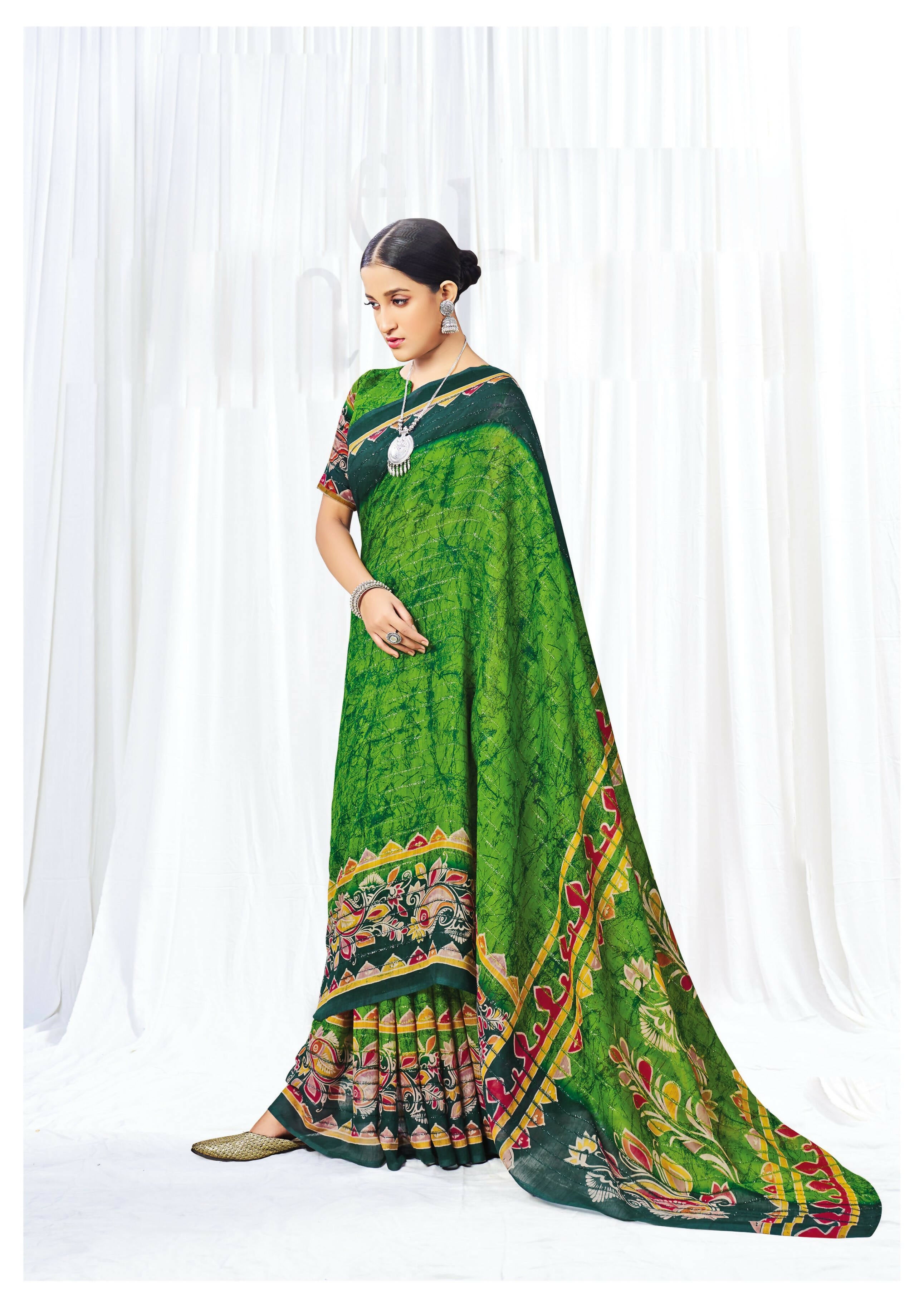 Light Green Chanderi Cotton Floral Printed Saree With Unstitched Blouse Piece - Kathika - Distacart
