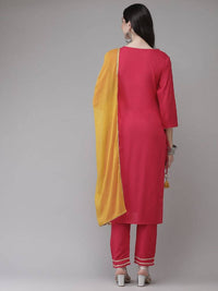 Thumbnail for Yufta Women Pink Solid Kurta with Trouser & With Dupatta